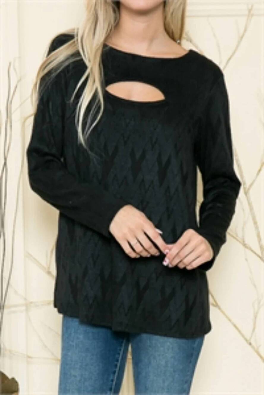 NEW HESED women's chevron pattern long sleeves top in black